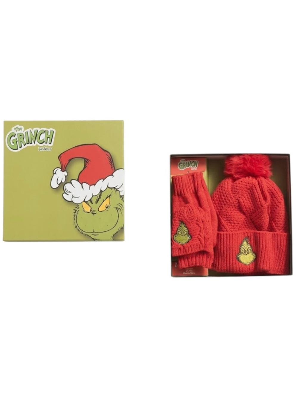 The Grinch Beanie with Faux Fur Pom and Embroidered Gloves Boxed Set (NWT)